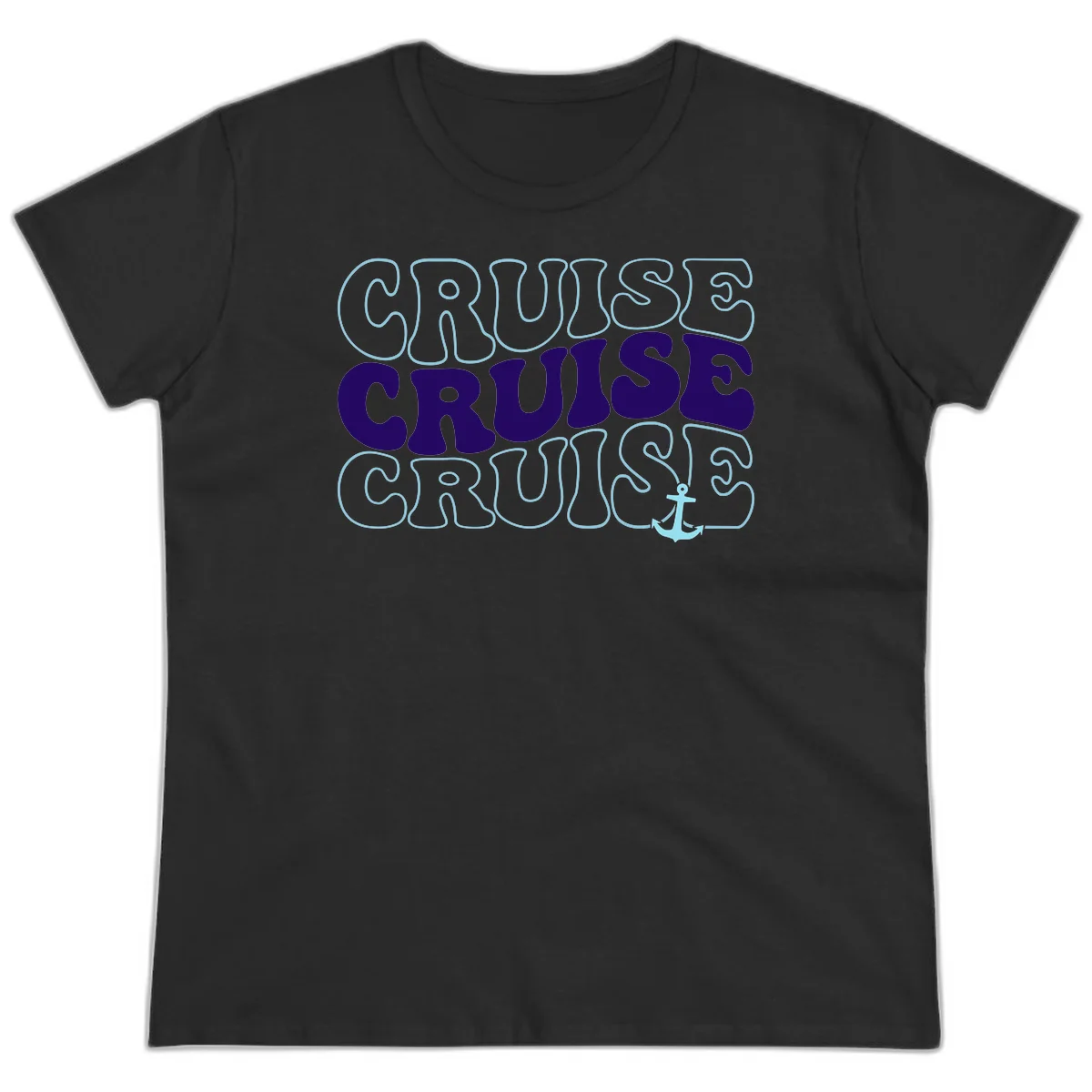 Cruise Cruise Cruise Anchor Design Ladies Tee in Black