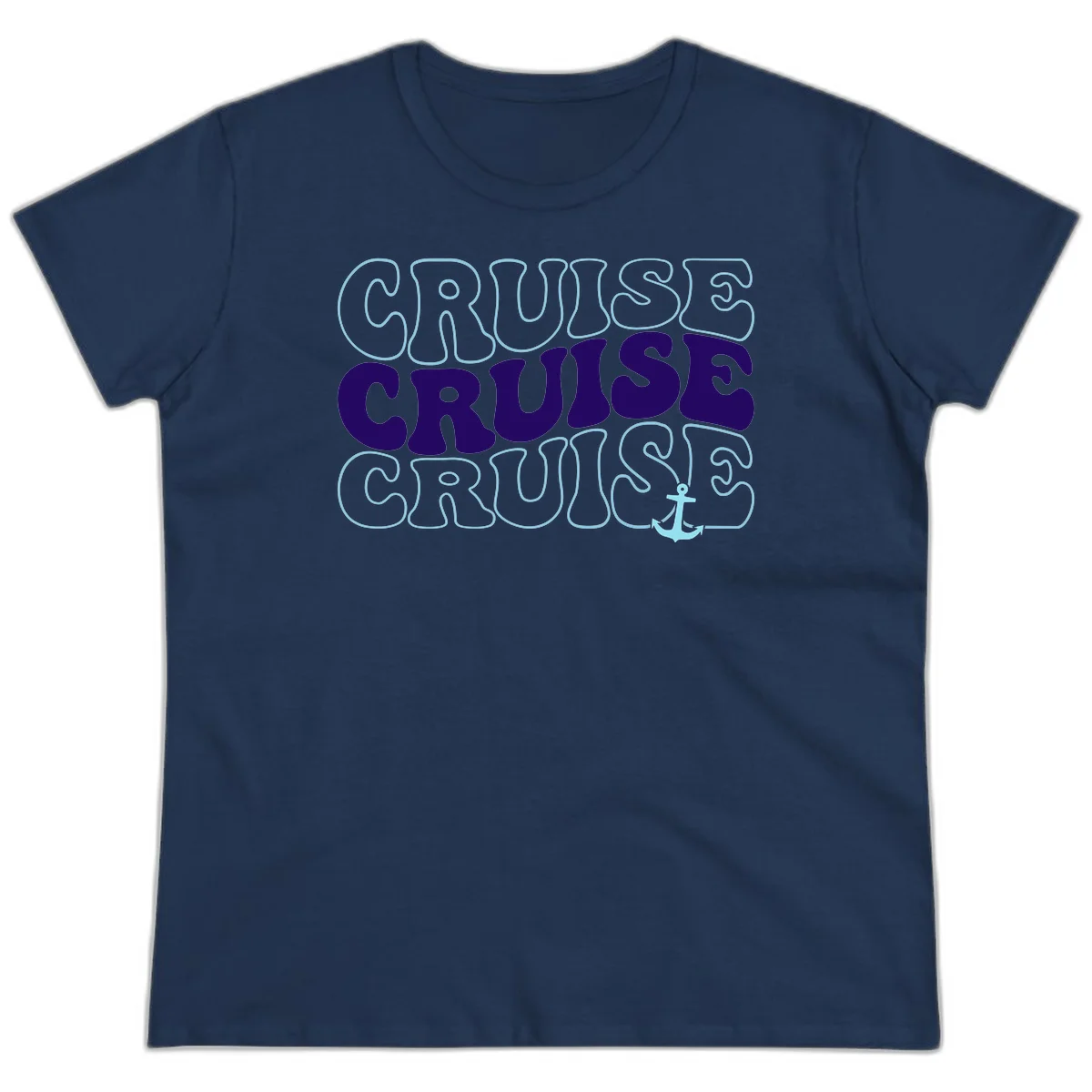Cruise Cruise Cruise Anchor Design Ladies Tee in Navy