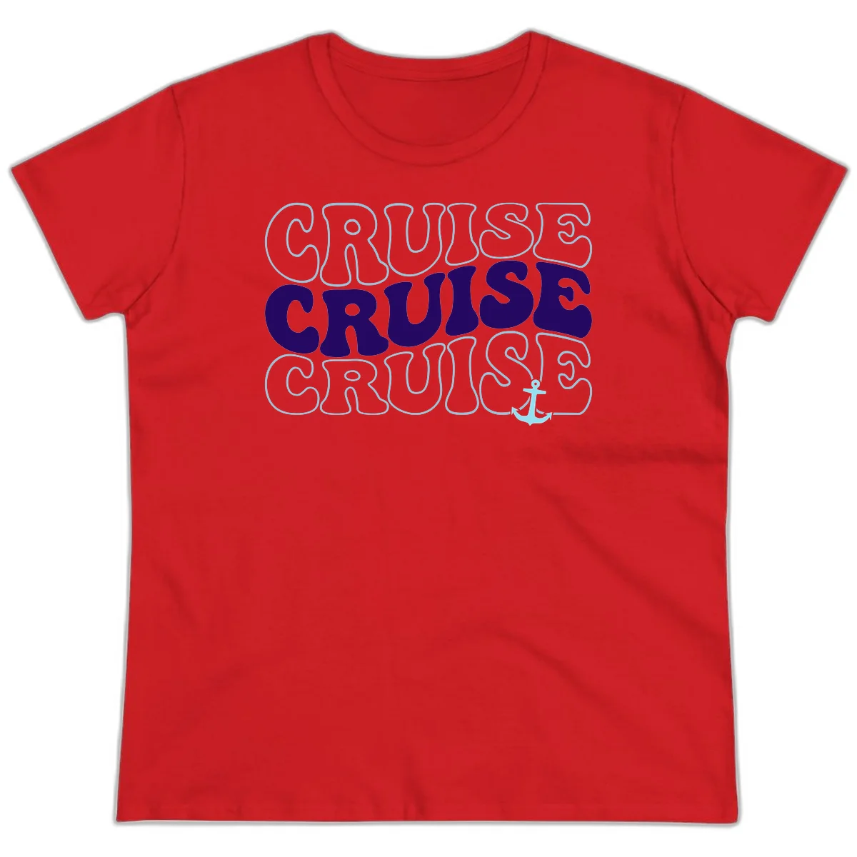 Cruise Cruise Cruise Anchor Design Ladies Tee in Red