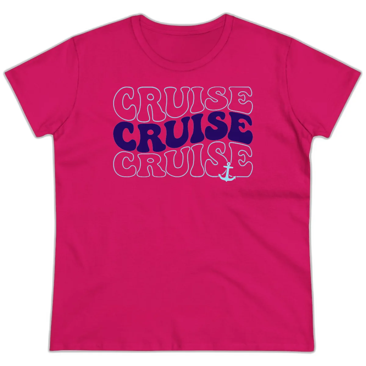 Cruise Cruise Cruise Anchor Design Ladies Tee in Heliconia