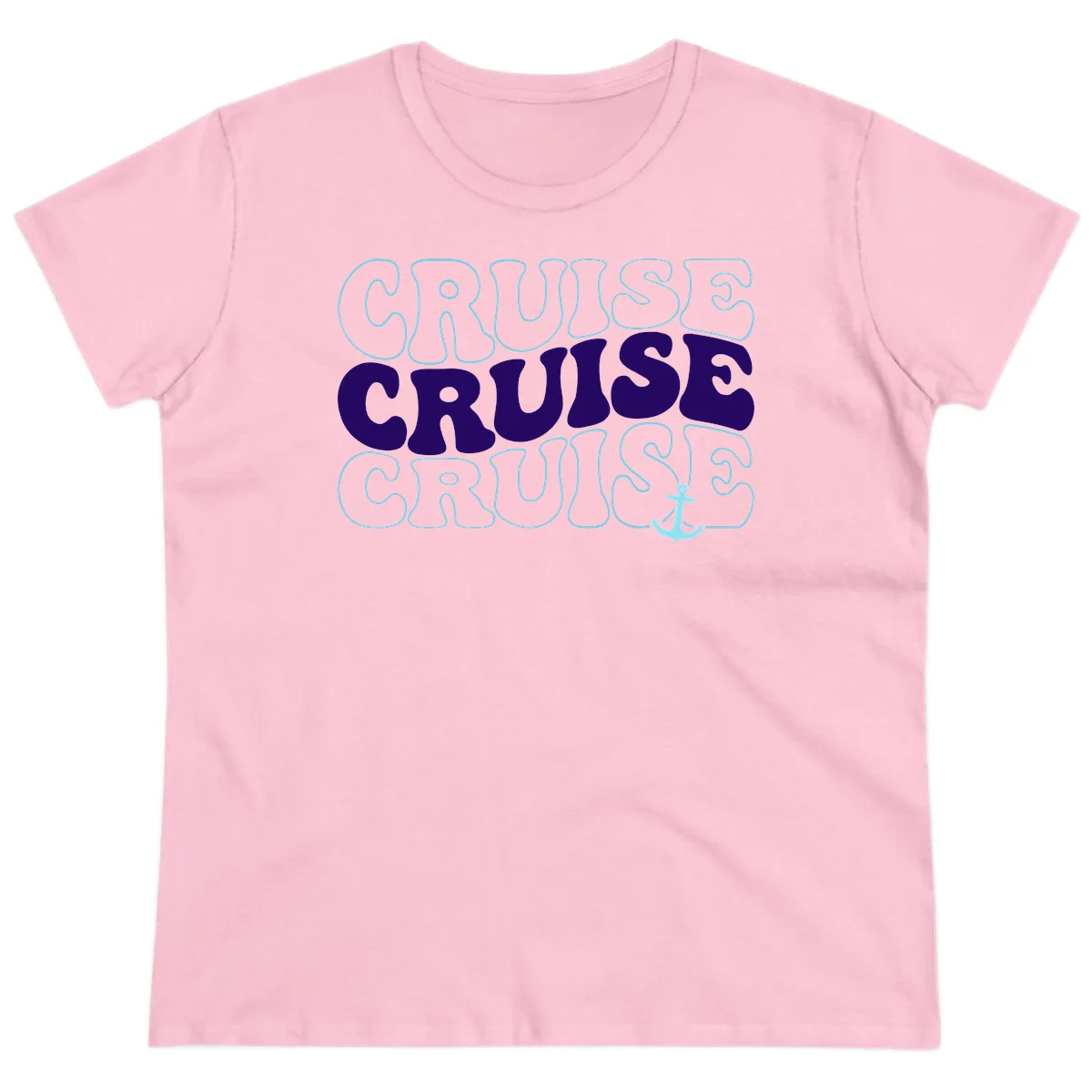 Cruise Cruise Cruise Anchor Design Ladies Tee in Light Pink