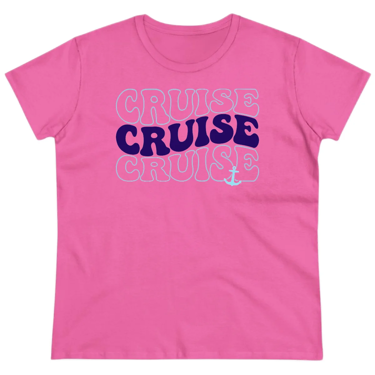Cruise Cruise Cruise Anchor Design Ladies Tee in Azalea