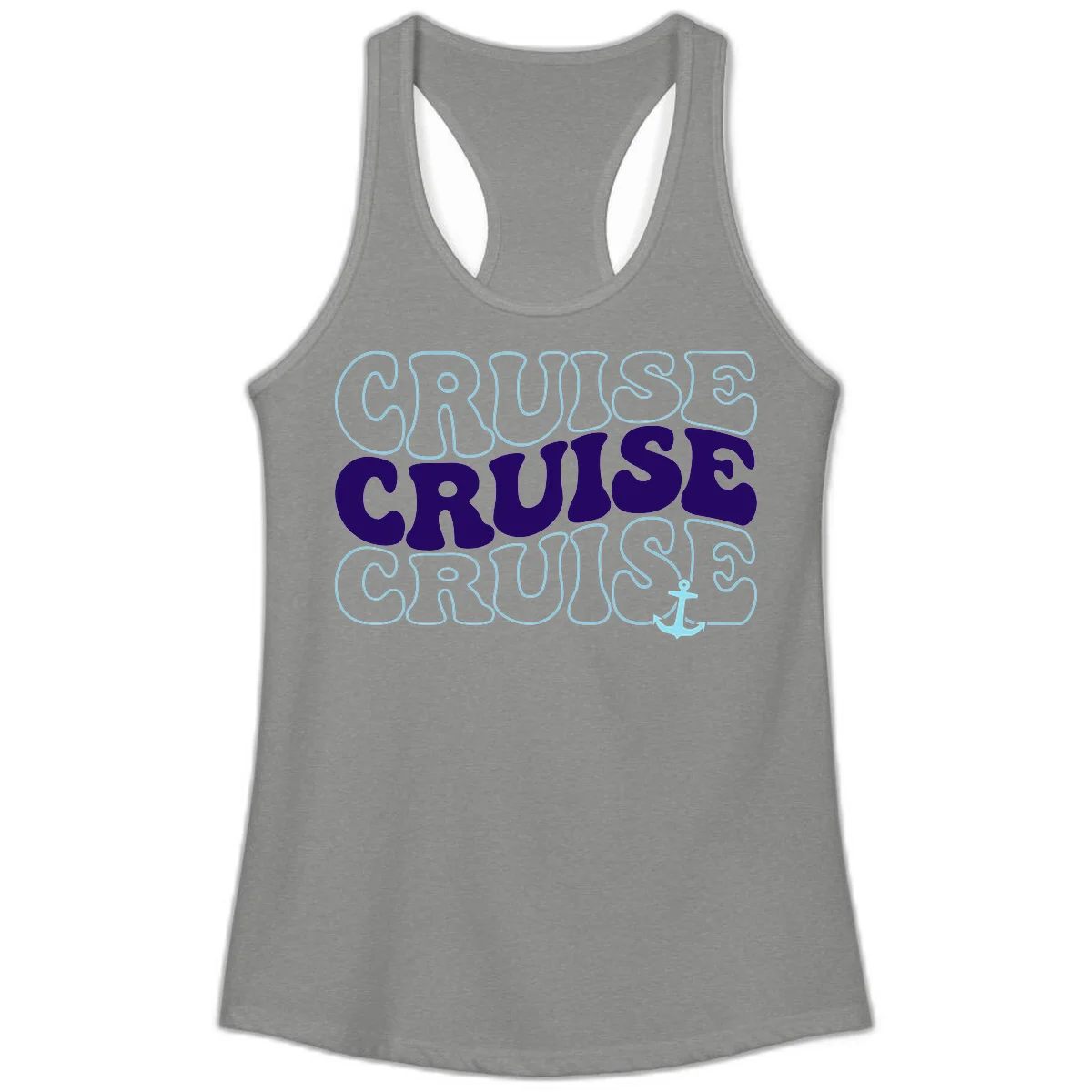 Cruise Cruise Cruise Anchor Design Ladies Tank in Heather Grey