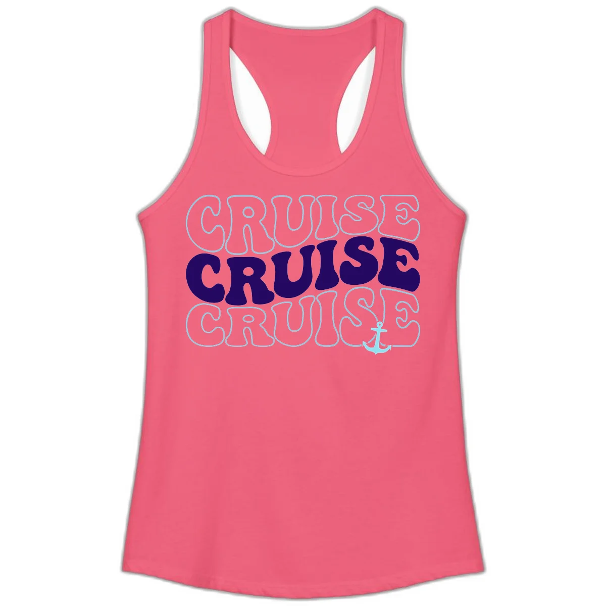 Cruise Cruise Cruise Anchor Design Ladies Tank in Hot Pink