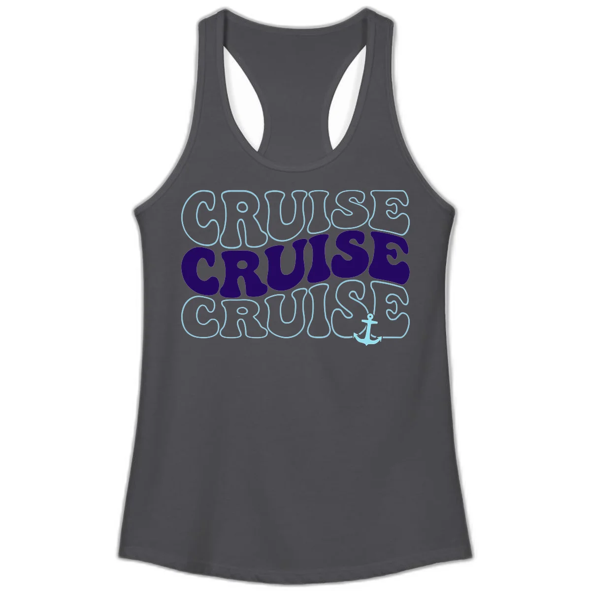 Cruise Cruise Cruise Anchor Design Ladies Tank in Solid Dark Gray