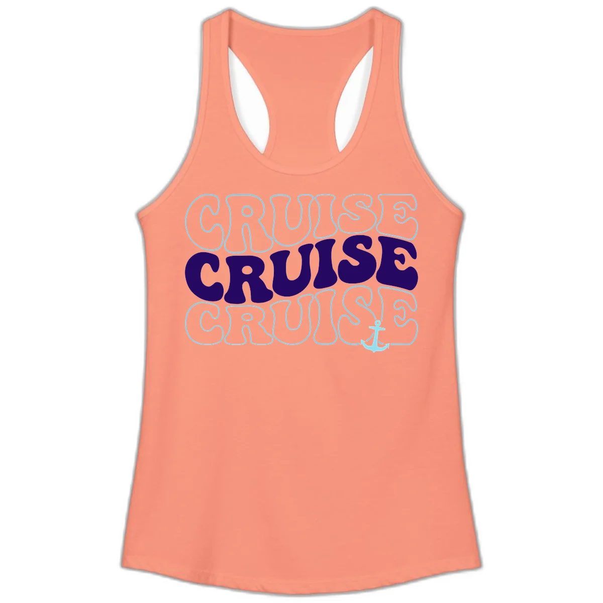 Cruise Cruise Cruise Anchor Design Ladies Tank in Solid Light Orange