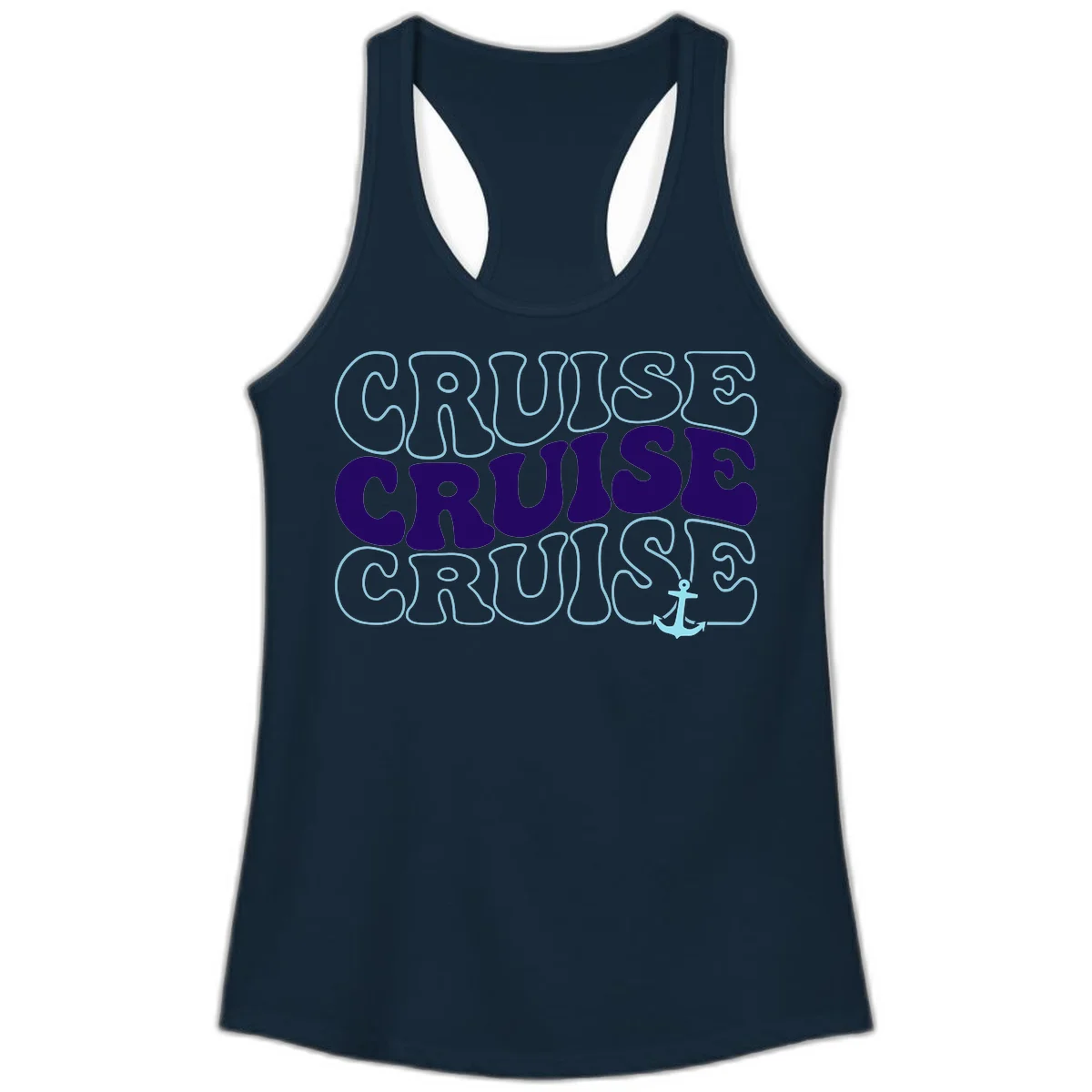 Cruise Cruise Cruise Anchor Design Ladies Tank in Solid Midnight Navy