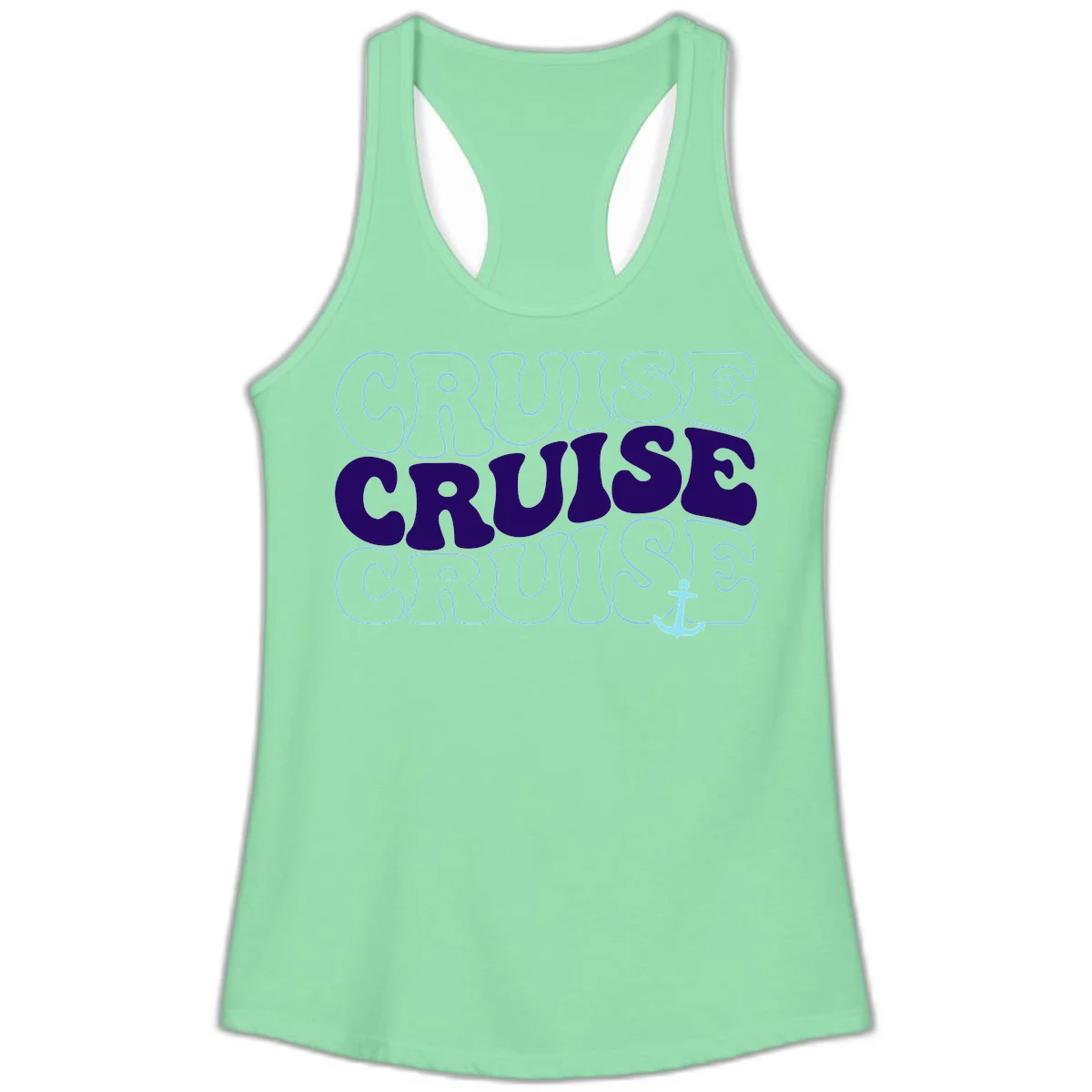 Cruise Cruise Cruise Anchor Design Ladies Tank in Solid Mint