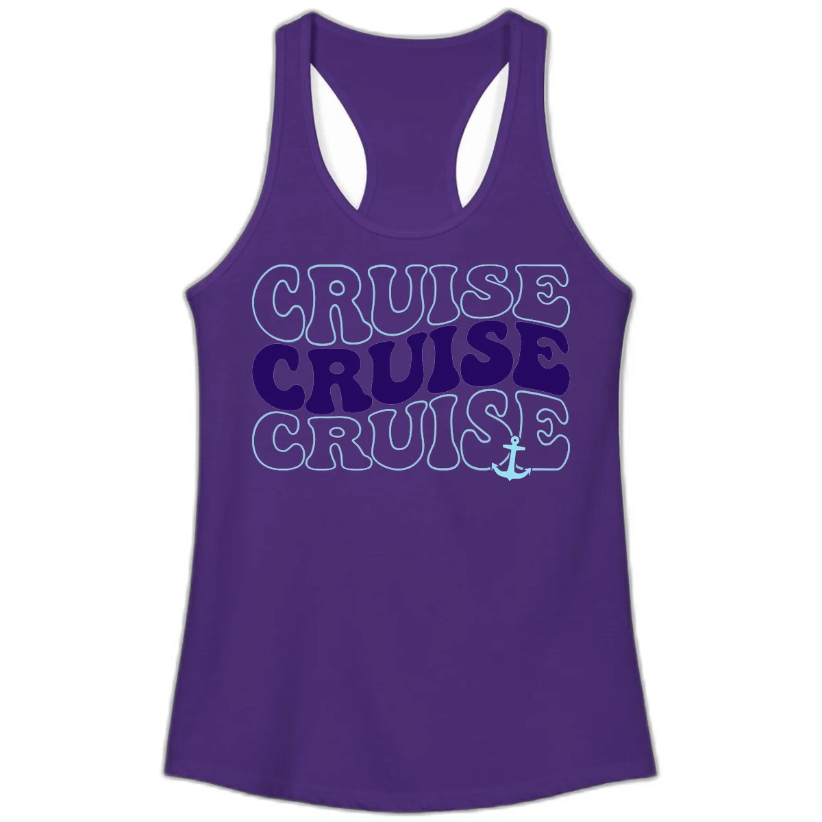Cruise Cruise Cruise Anchor Design Ladies Tank in Solid Purple Rush