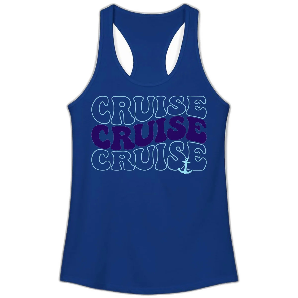 Cruise Cruise Cruise Anchor Design Ladies Tank in Solid Royal