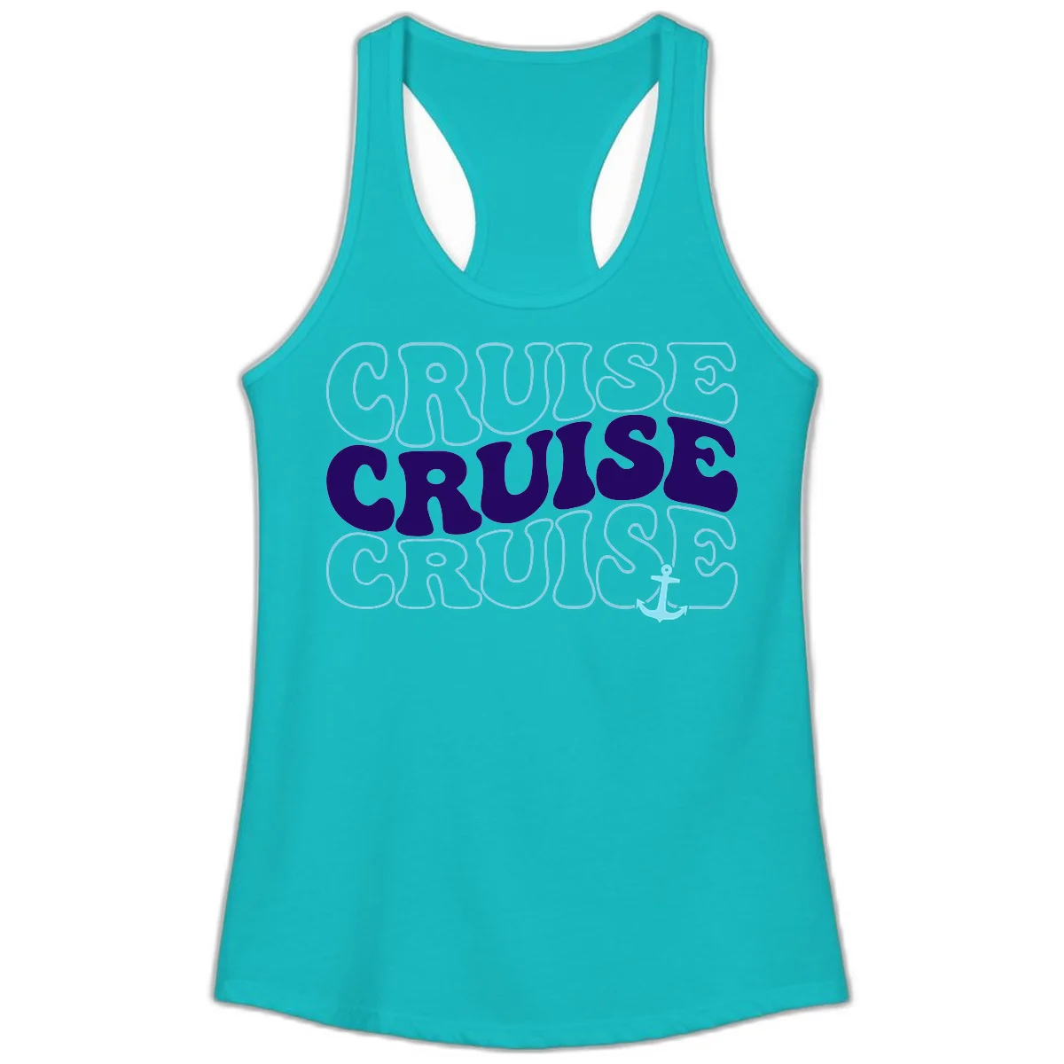 Cruise Cruise Cruise Anchor Design Ladies Tank in Tahiti Blue