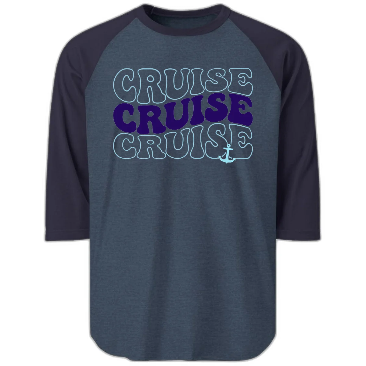 Cruise Cruise Cruise Anchor Design Raglan 3/4 in Heather Denim Navy
