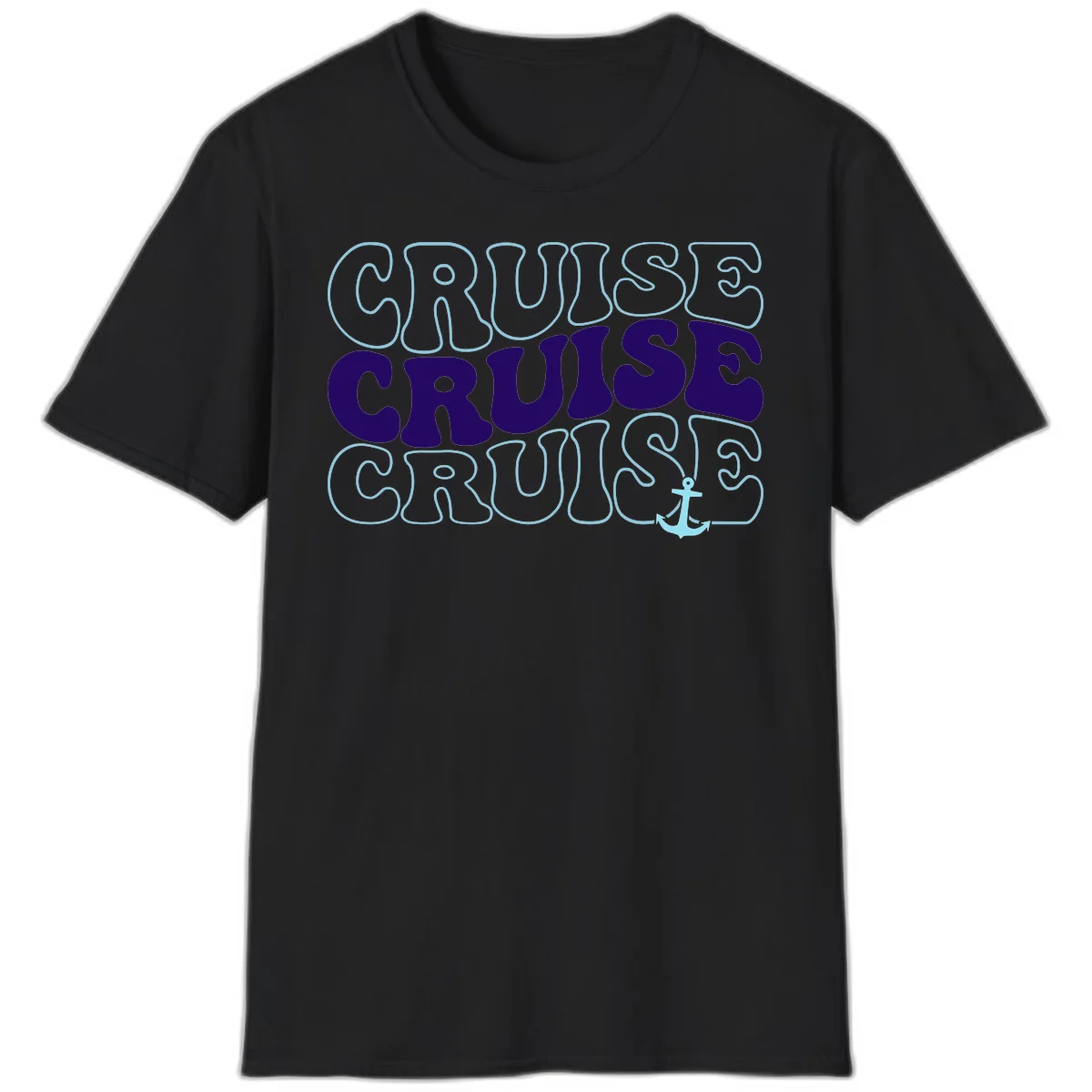Cruise Cruise Cruise Anchor Design T-Shirt in Black