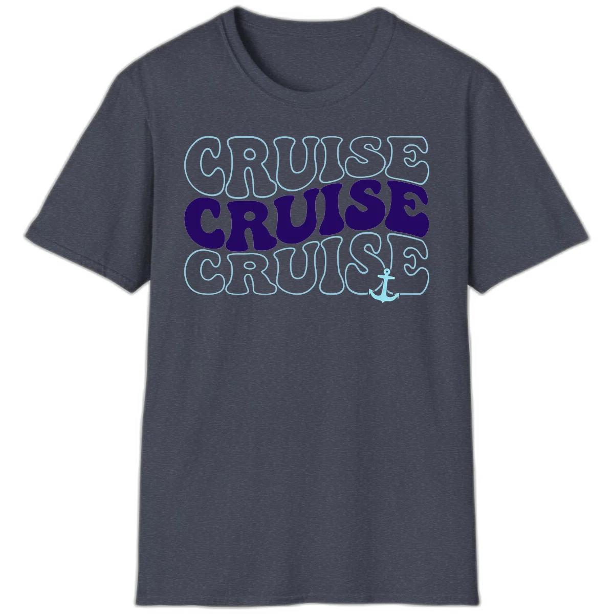 Cruise Cruise Cruise Anchor Design T-Shirt in Heather Navy