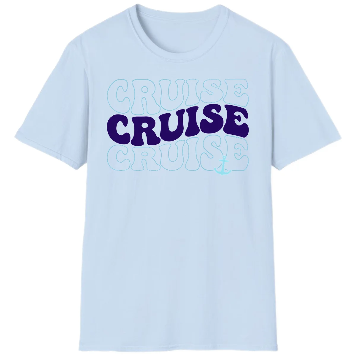 Cruise Cruise Cruise Anchor Design T-Shirt in Light Blue