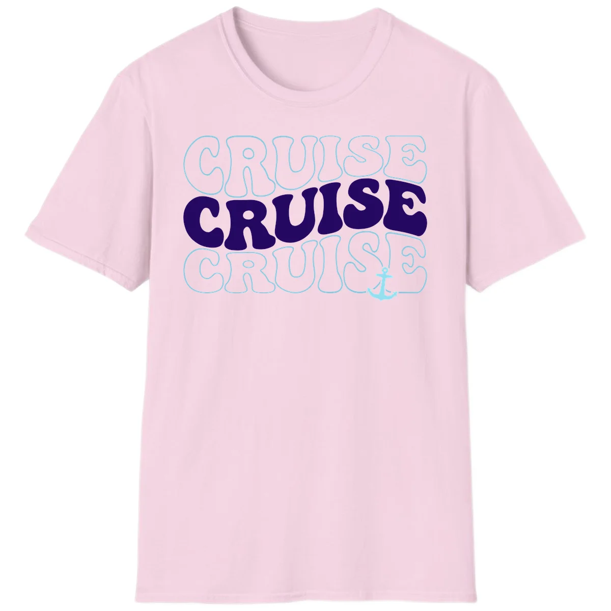 Cruise Cruise Cruise Anchor Design T-Shirt in Light Pink