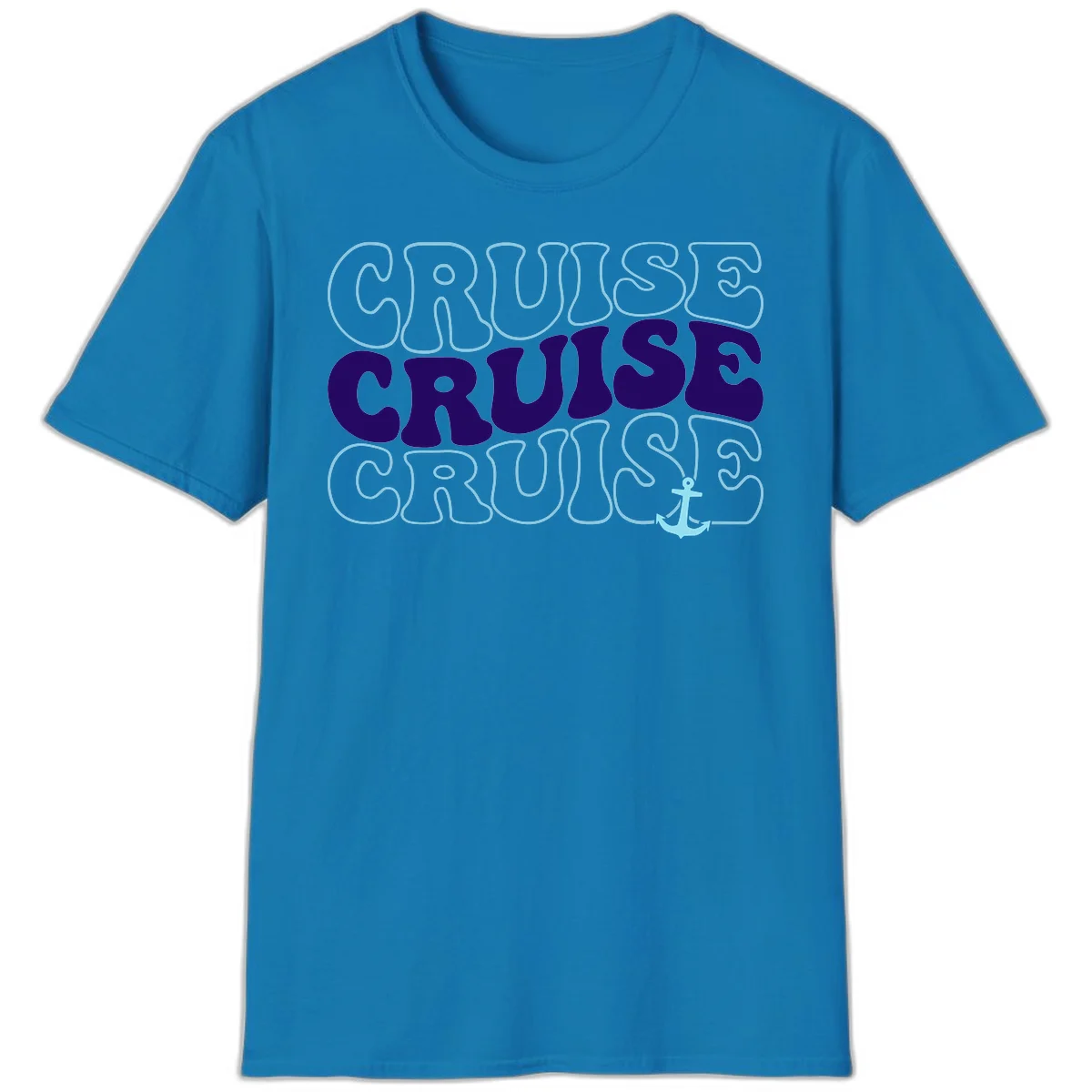 Cruise Cruise Cruise Anchor Design T-Shirt in Sapphire