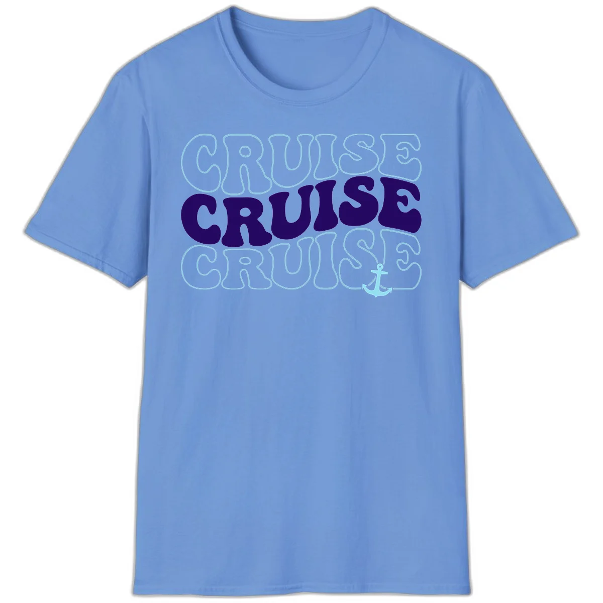 Cruise Cruise Cruise Anchor Design T-Shirt in Carolina Blue