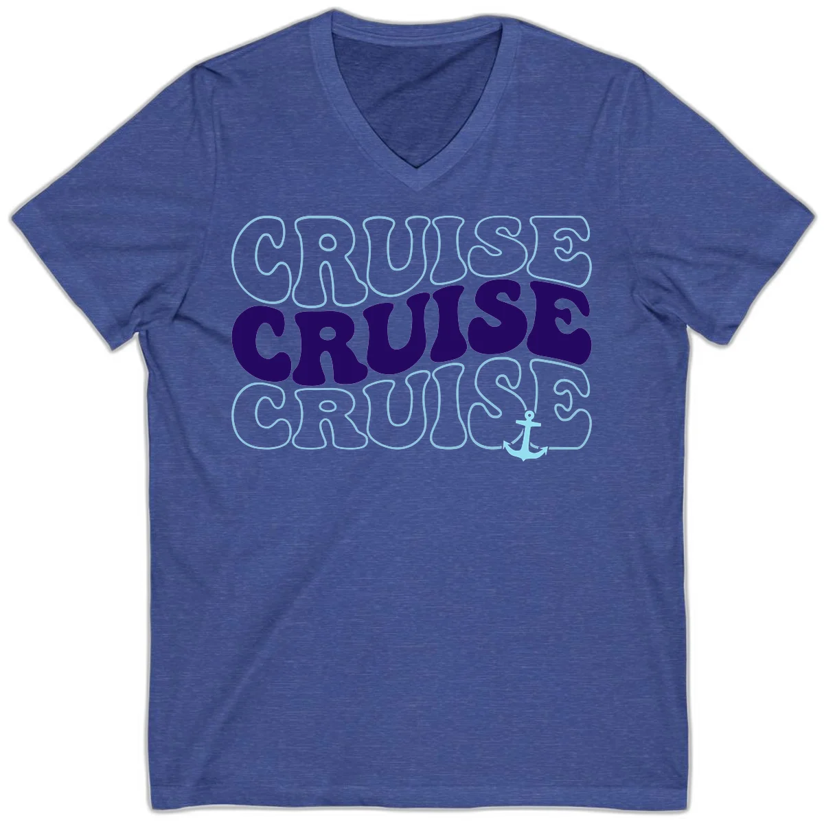 Cruise Cruise Cruise Anchor Design V-Neck in Heather True Royal