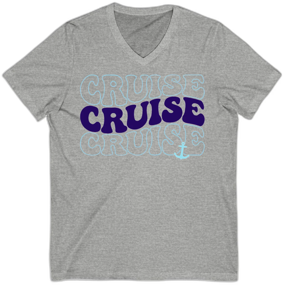 Cruise Cruise Cruise Anchor Design V-Neck in Athletic Heather