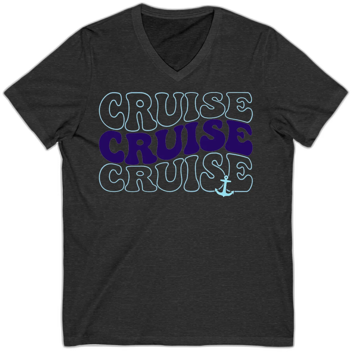 Cruise Cruise Cruise Anchor Design V-Neck in Dark Grey Heather