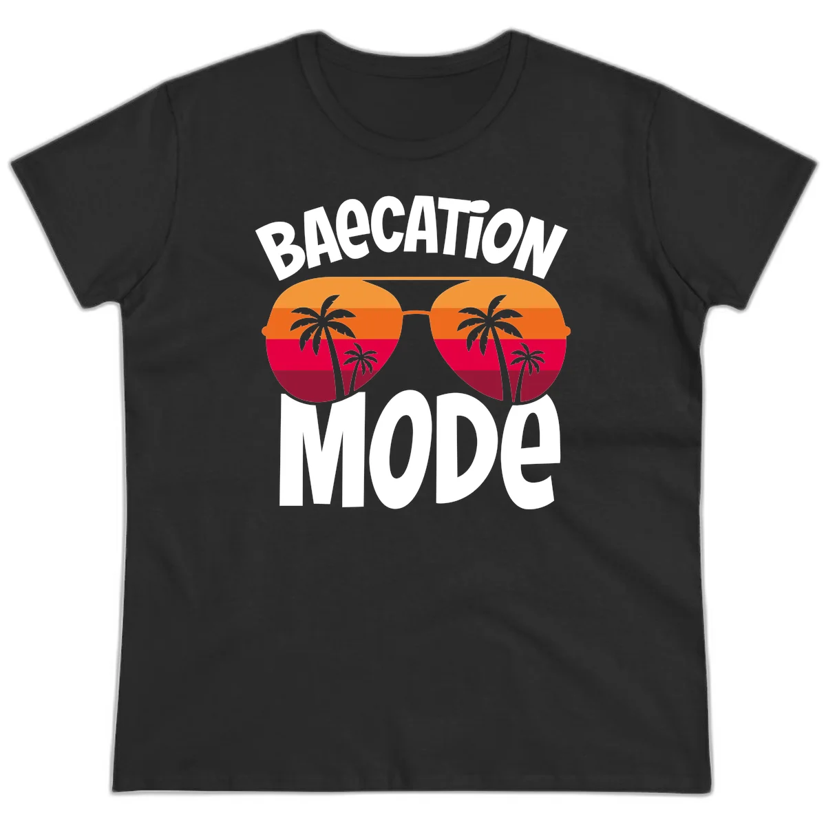 Bagcation Mode Tropical Vibes Ladies Tee in Black