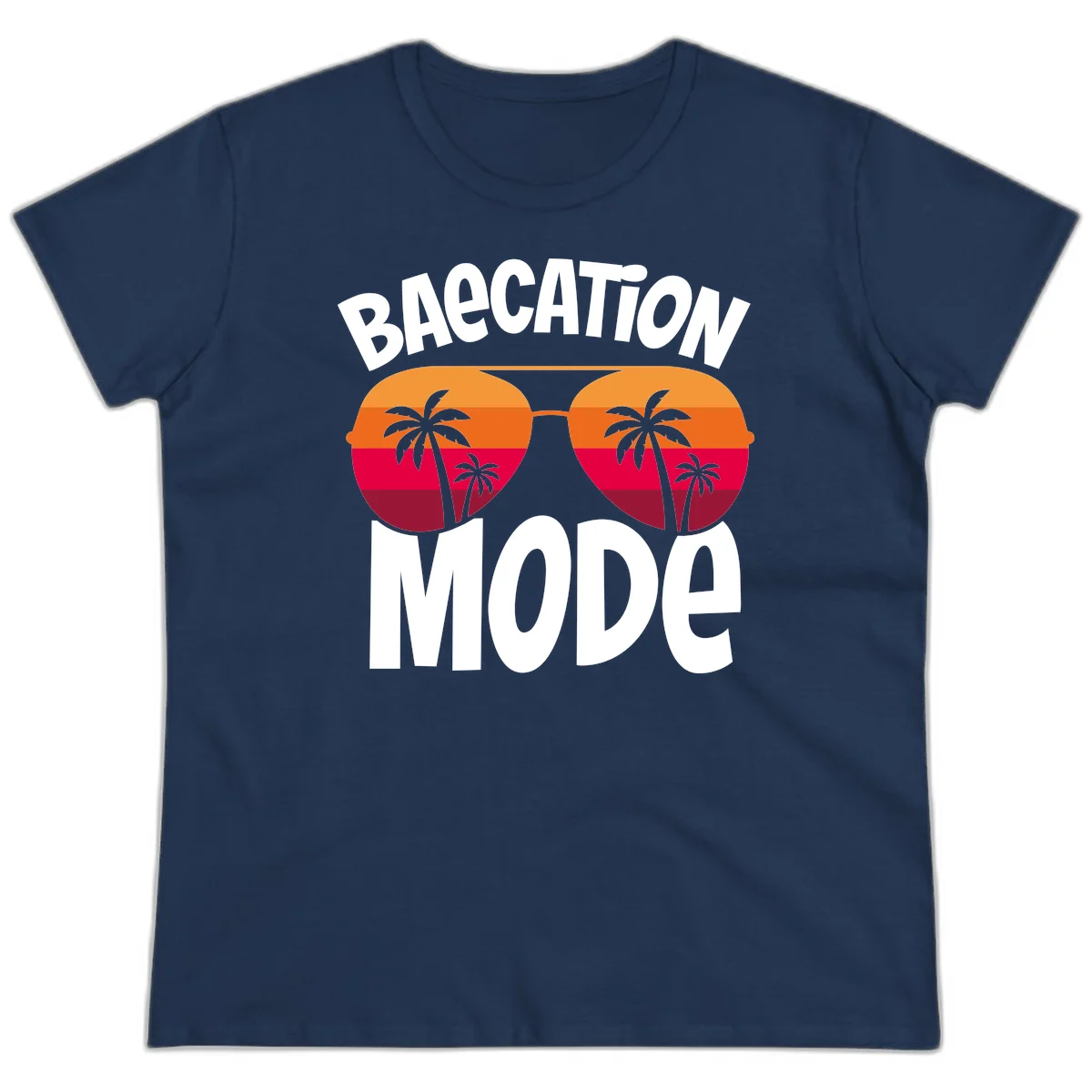 Bagcation Mode Tropical Vibes Ladies Tee in Navy