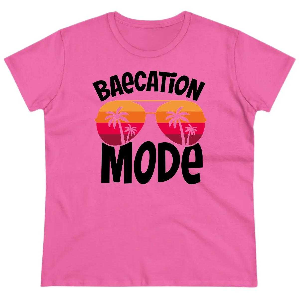 Bagcation Mode Tropical Vibes Ladies Tee in Azalea