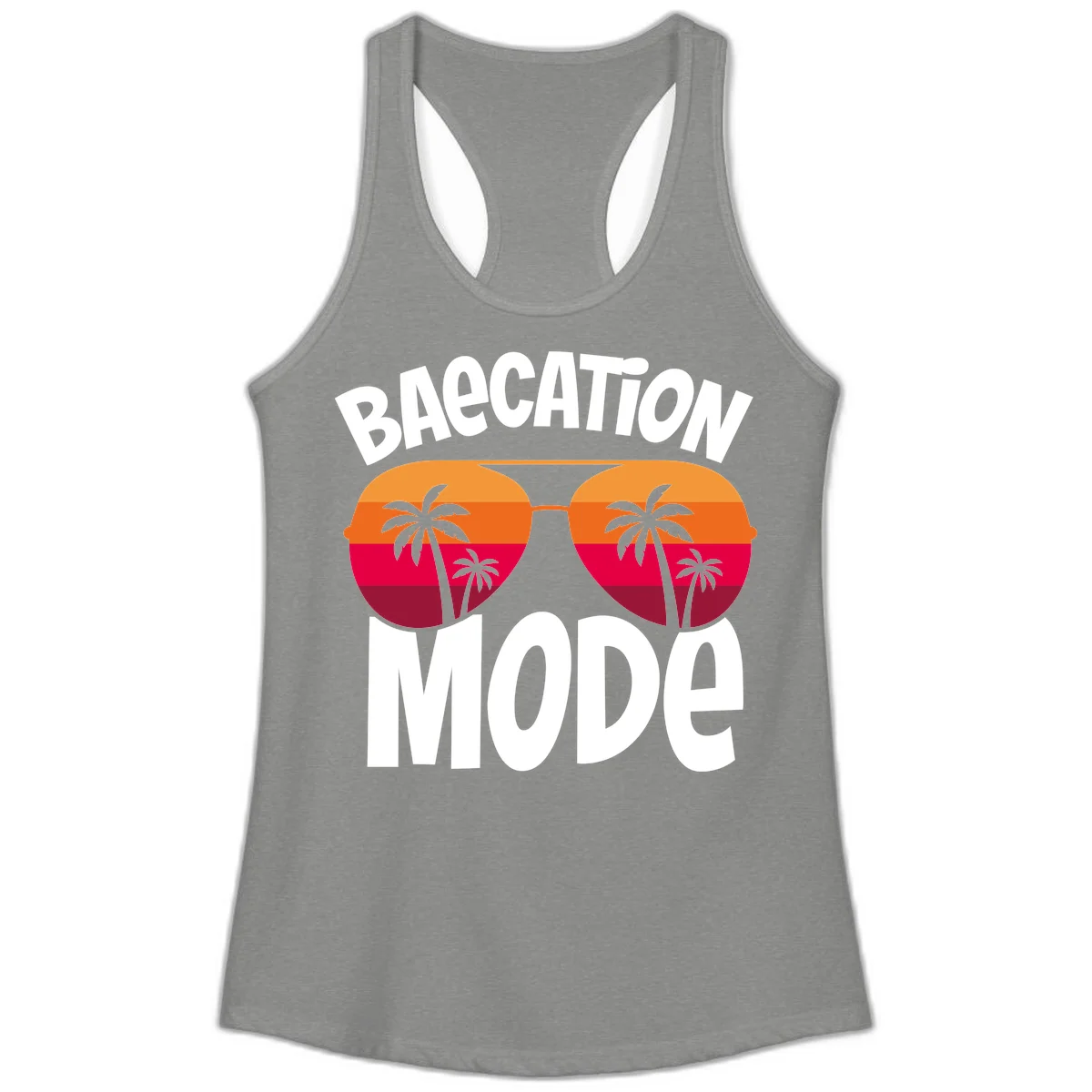 Bagcation Mode Tropical Vibes Ladies Tank in Heather Grey
