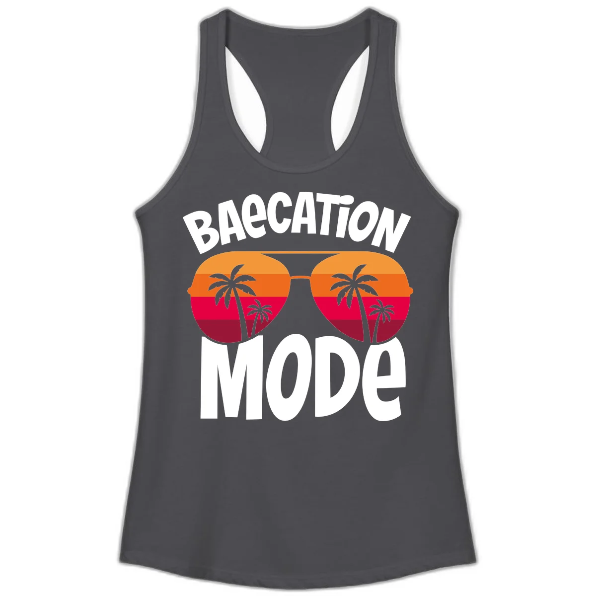 Bagcation Mode Tropical Vibes Ladies Tank in Solid Dark Gray
