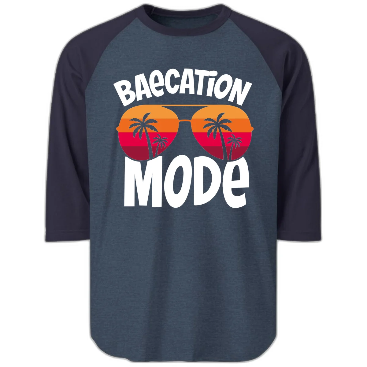 Bagcation Mode Tropical Vibes Raglan 3/4 in Heather Denim Navy
