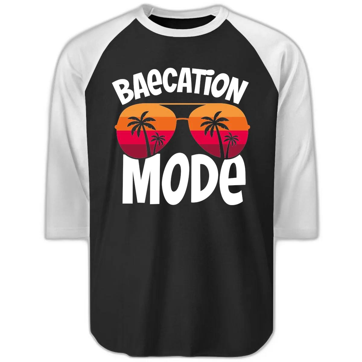 Bagcation Mode Tropical Vibes Raglan 3/4 in Black White