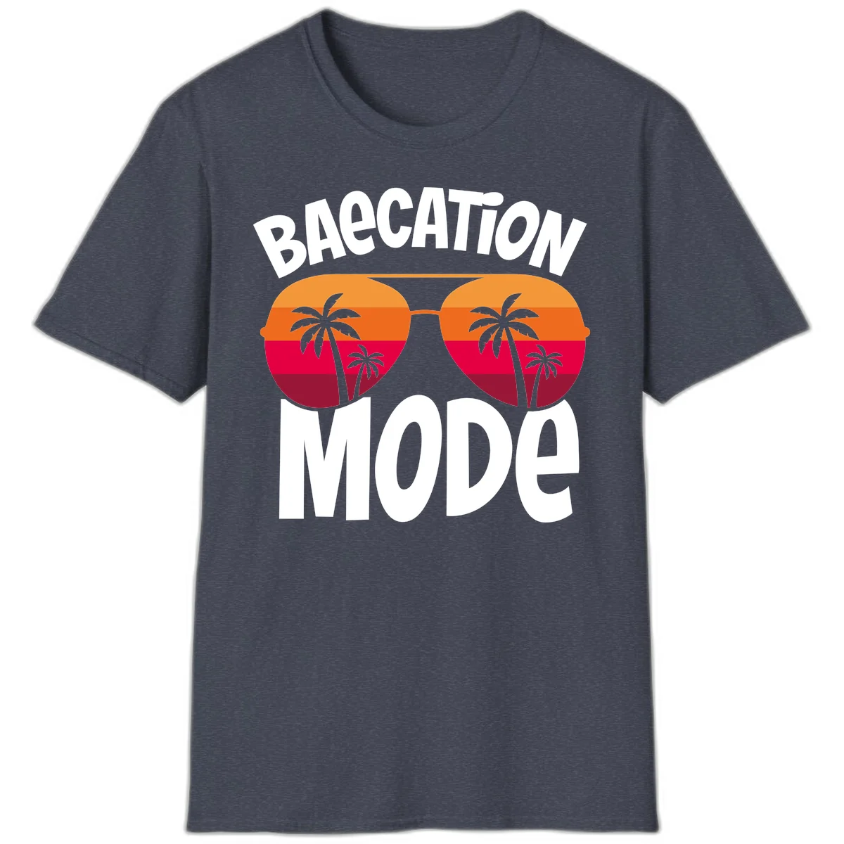 Bagcation Mode Tropical Vibes T-Shirt in Heather Navy