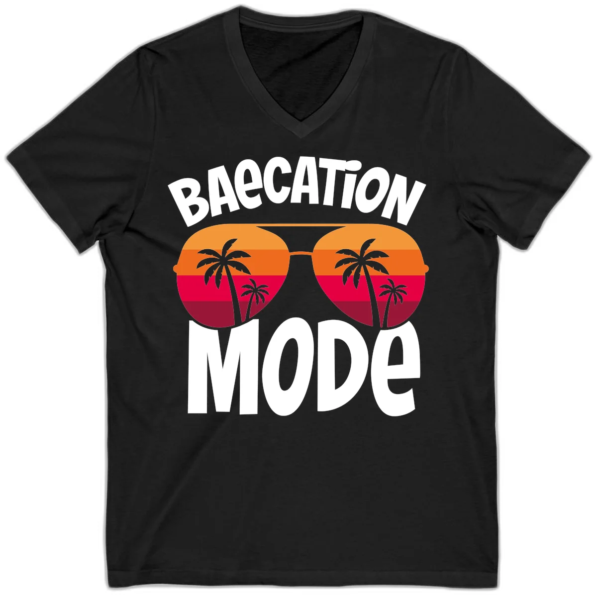 Bagcation Mode Tropical Vibes V-Neck in Black