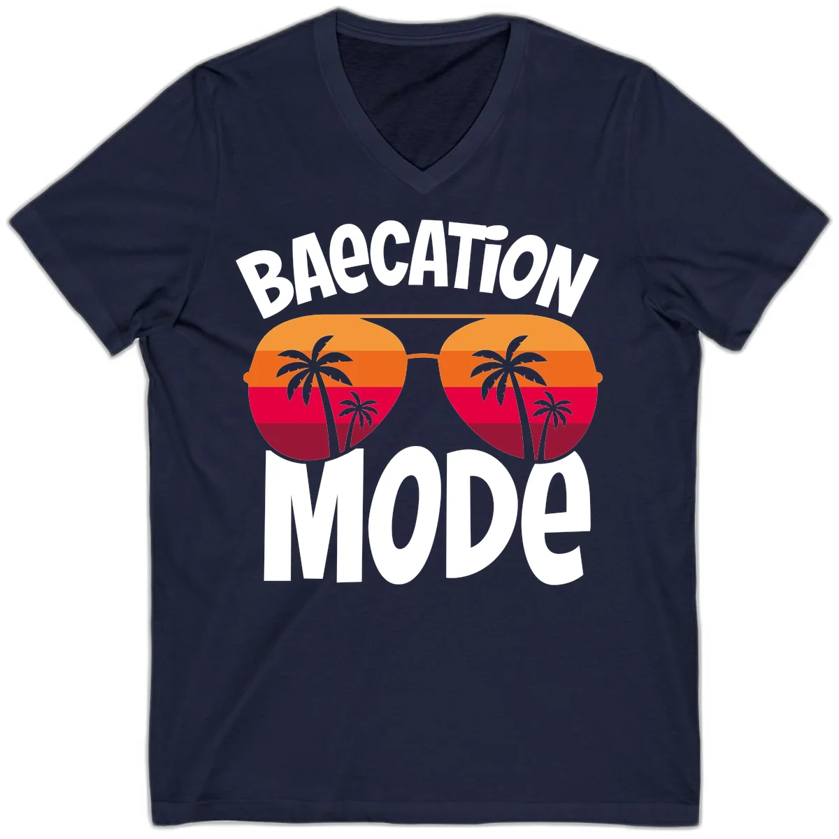 Bagcation Mode Tropical Vibes V-Neck in Navy