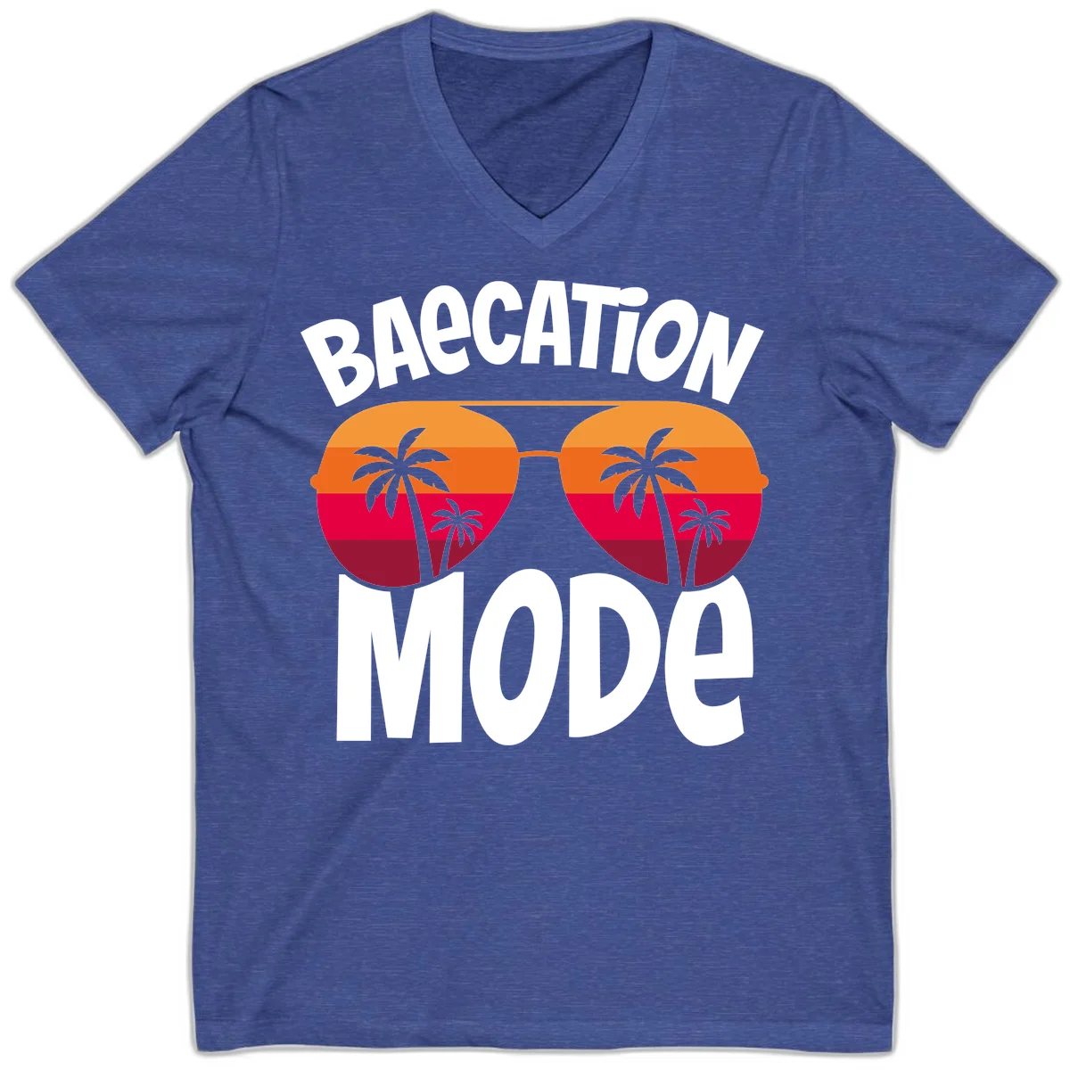 Bagcation Mode Tropical Vibes V-Neck in Heather True Royal