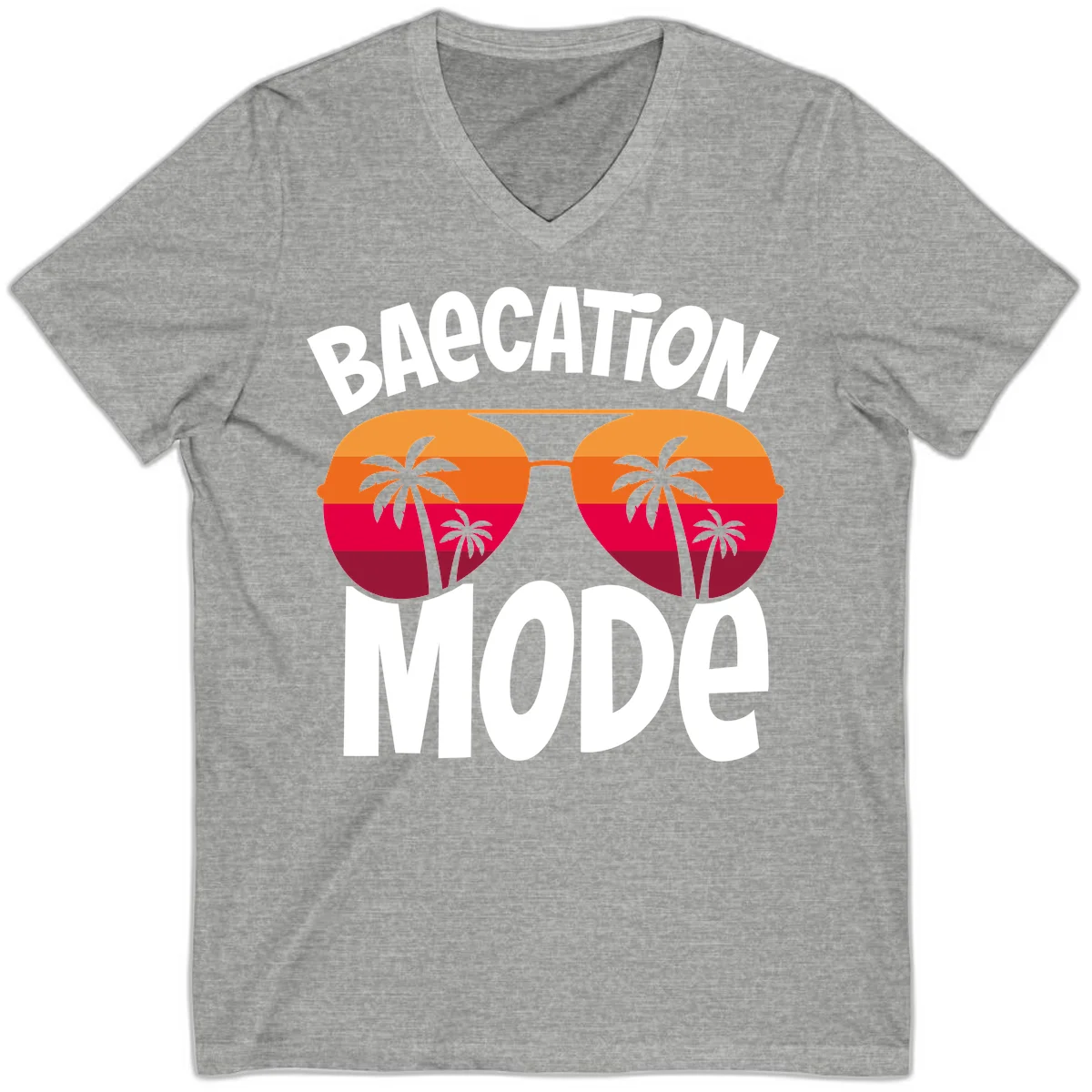 Bagcation Mode Tropical Vibes V-Neck in Athletic Heather