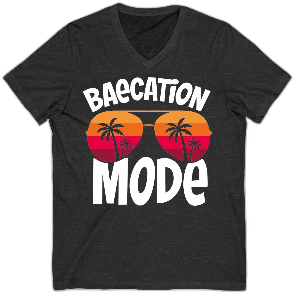 Bagcation Mode Tropical Vibes V-Neck in Dark Grey Heather