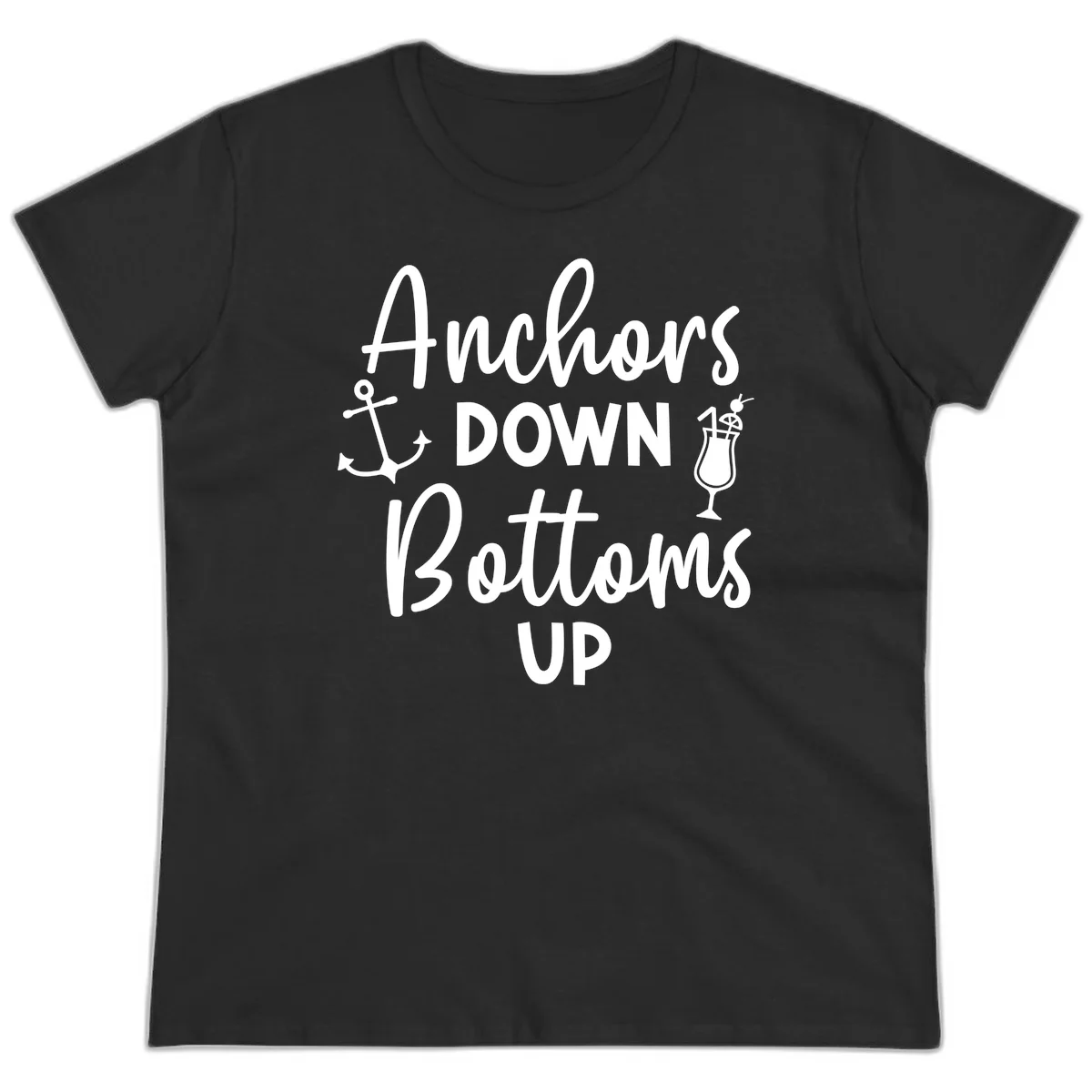Anchors Down Bottoms Up Ladies Tee in Black