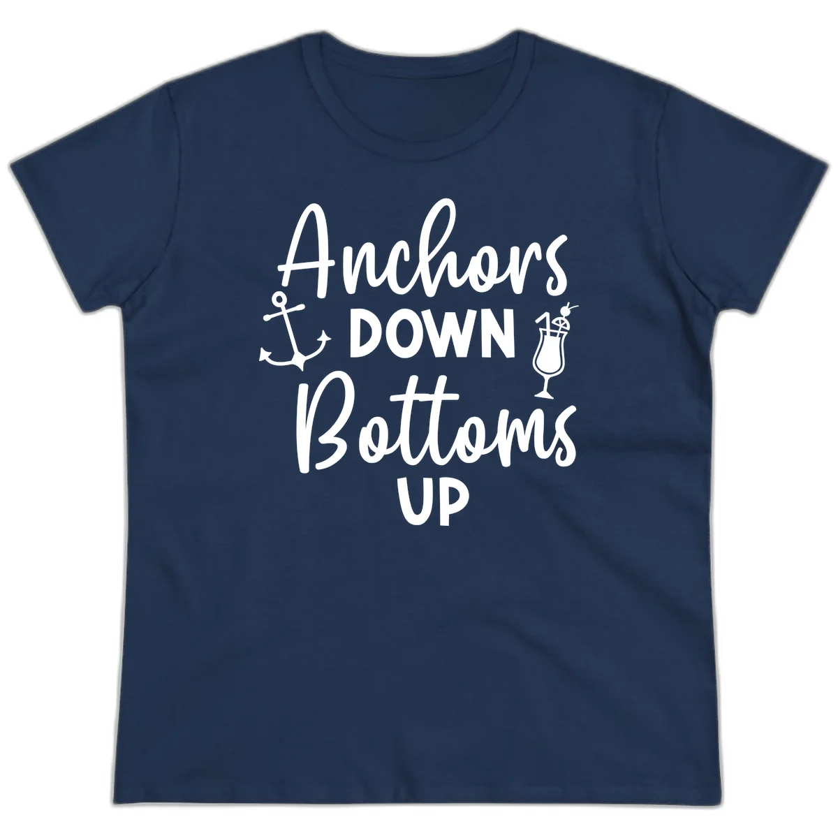 Anchors Down Bottoms Up Ladies Tee in Navy