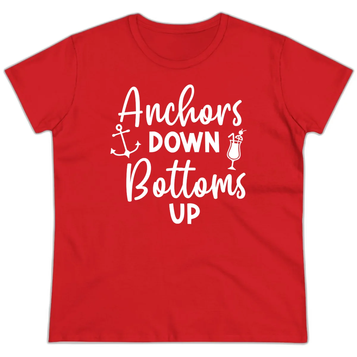 Anchors Down Bottoms Up Ladies Tee in Red