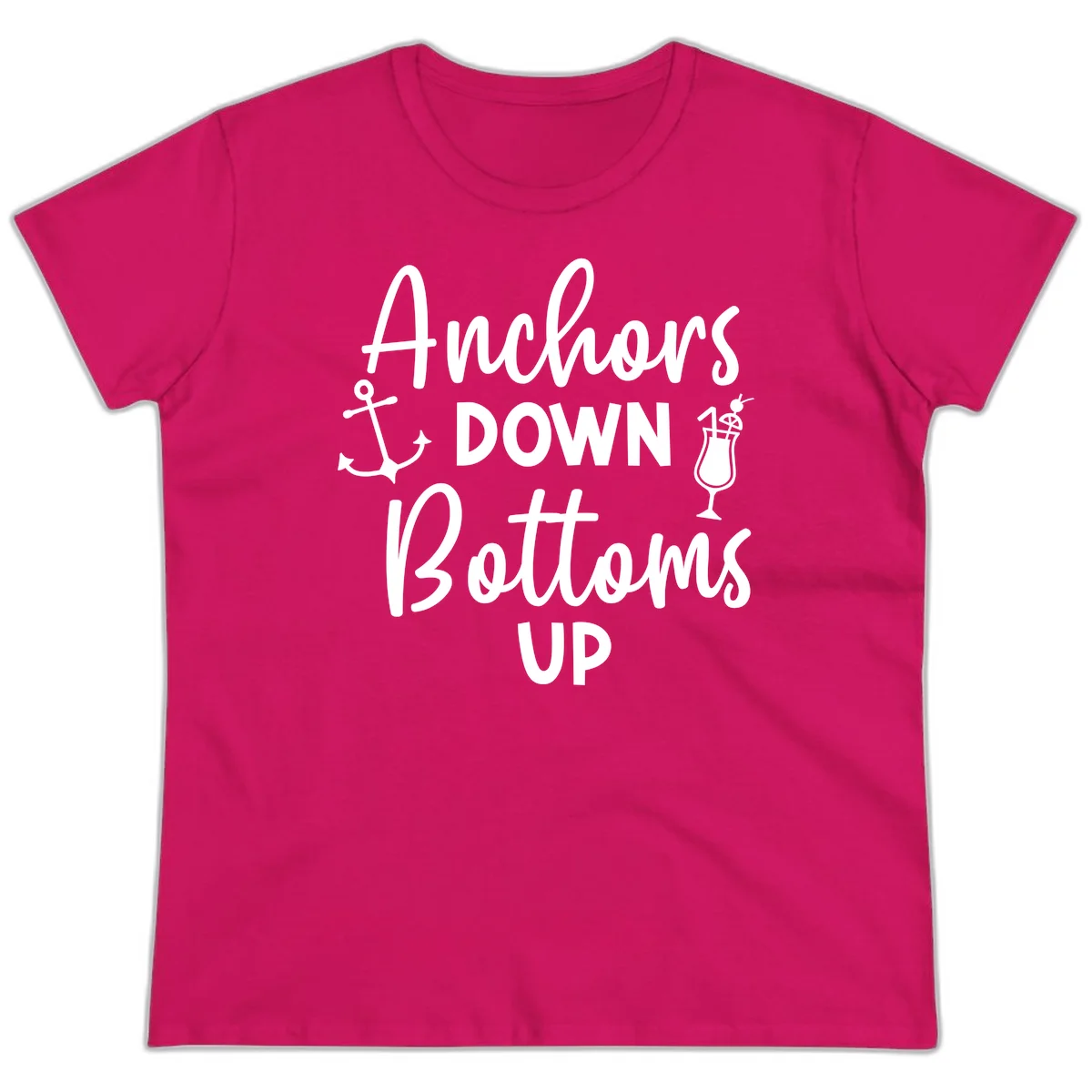 Anchors Down Bottoms Up Ladies Tee in Heliconia