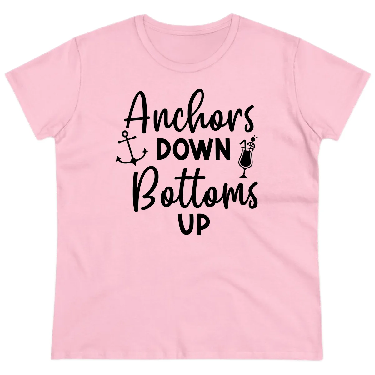 Anchors Down Bottoms Up Ladies Tee in Light Pink