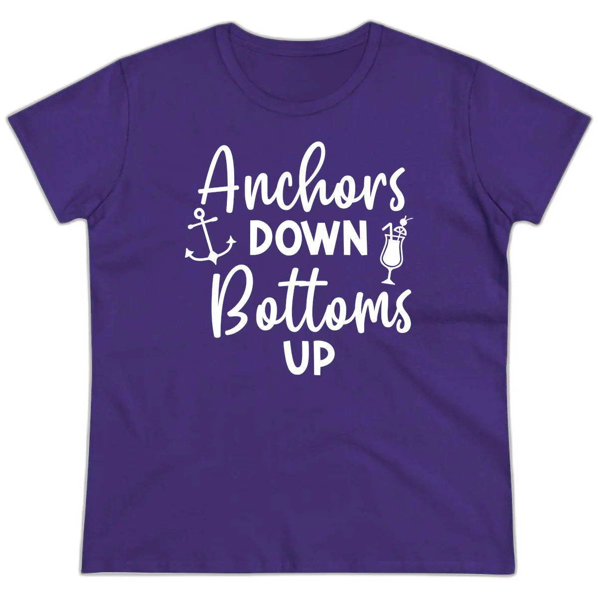 Anchors Down Bottoms Up Ladies Tee in Purple