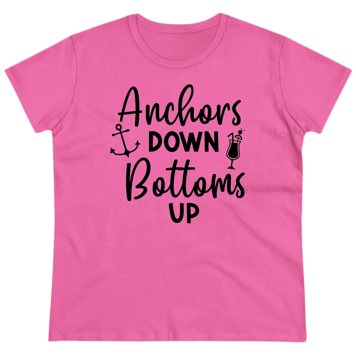 Anchors Down Bottoms Up Ladies Tee in Azalea