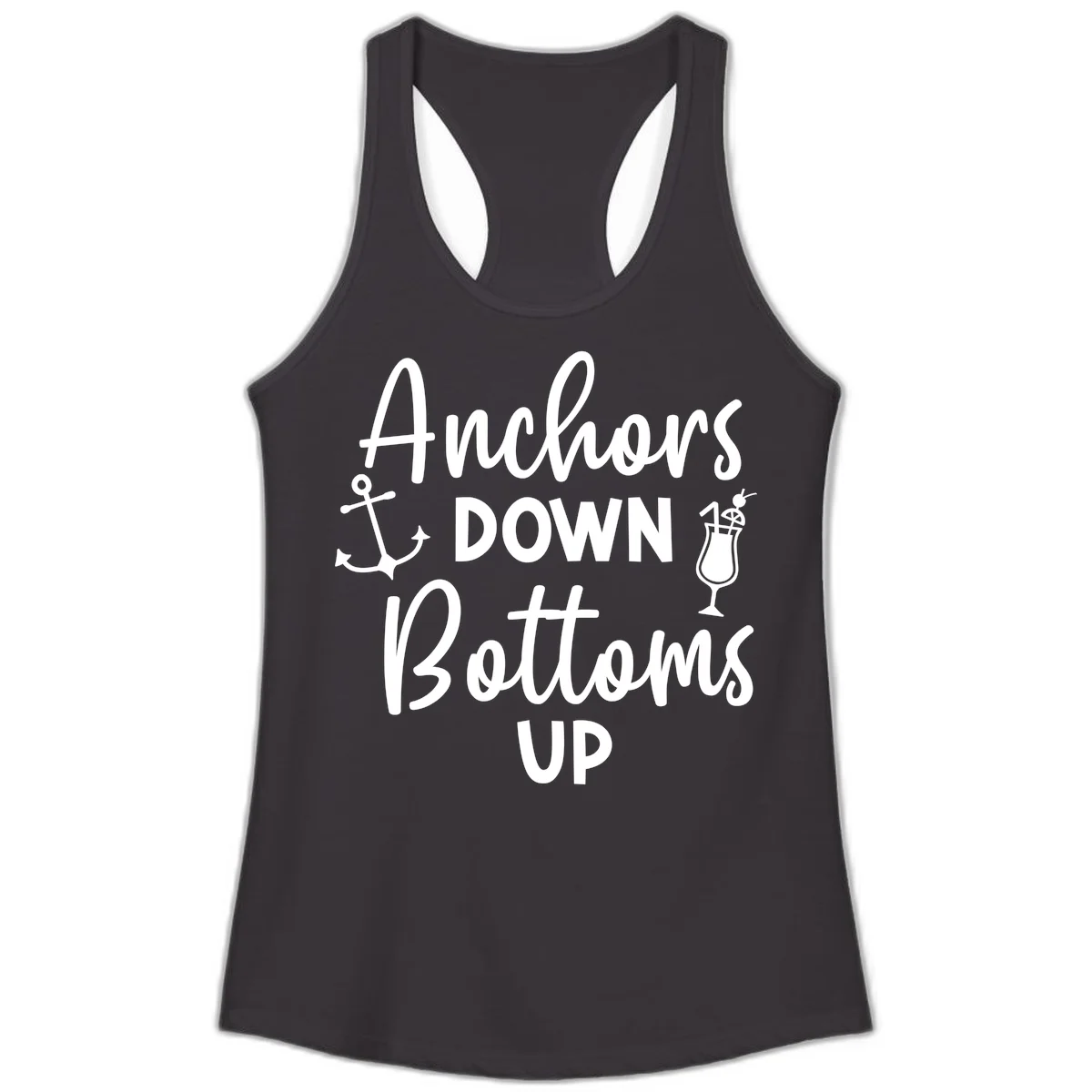 Anchors Down Bottoms Up Ladies Tank in Black