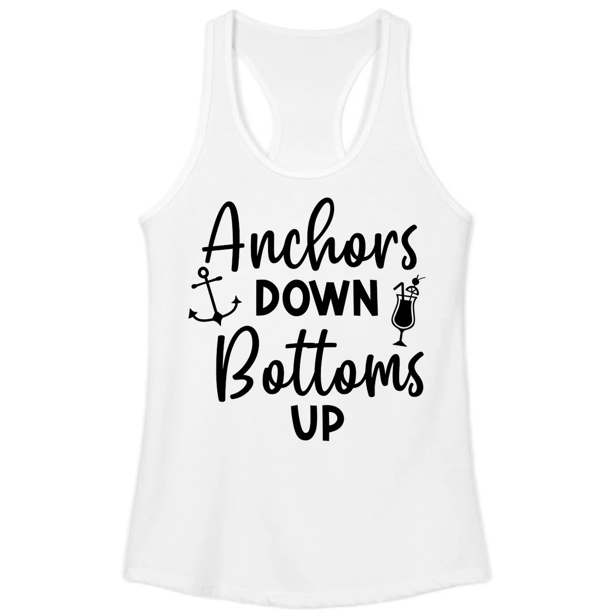 Anchors Down Bottoms Up Ladies Tank in White