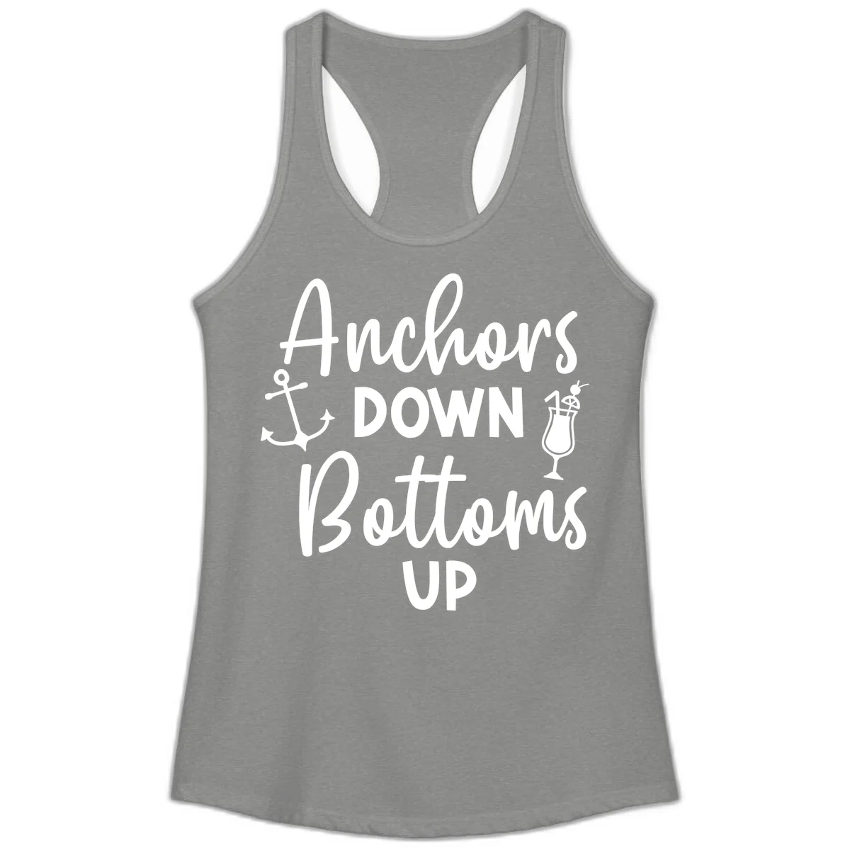 Anchors Down Bottoms Up Ladies Tank in Heather Grey