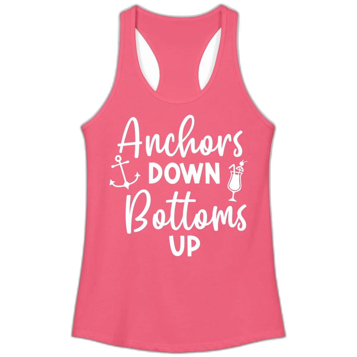 Anchors Down Bottoms Up Ladies Tank in Hot Pink
