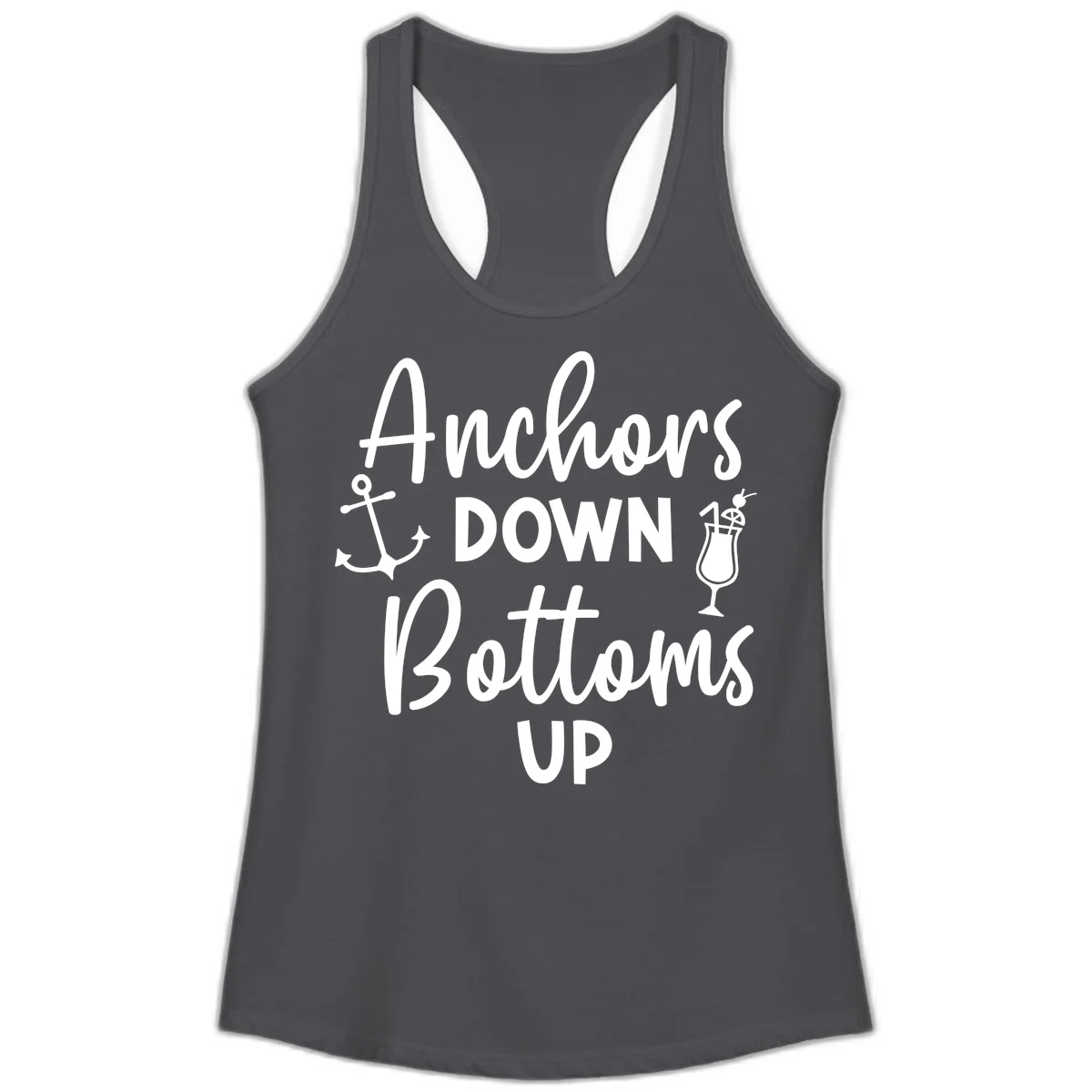Anchors Down Bottoms Up Ladies Tank in Solid Dark Gray